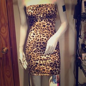 Guess Leopard Strapless Bodycon Dress